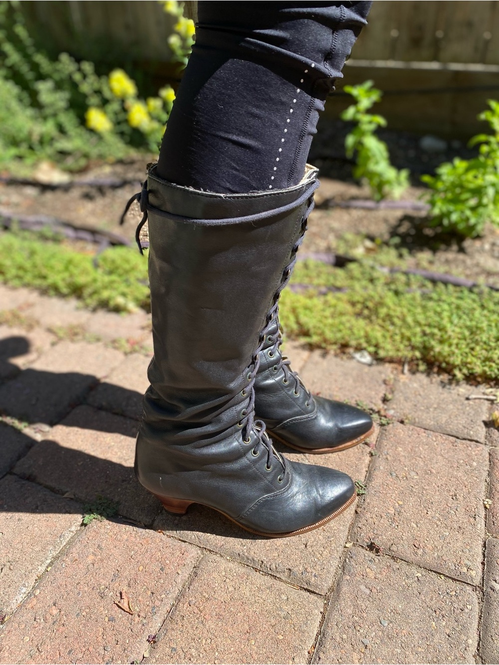 Black Lace-Up Mid-Heel Riding Boots - Women - Picture 3 of 6